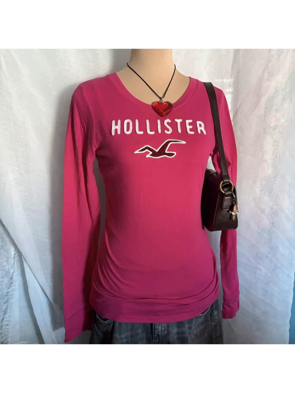 hot pink y2k hollister long sleeve